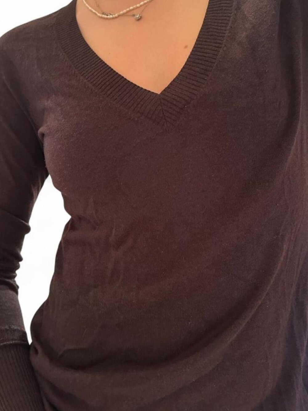 brown elie tahari cashmere & silk high quality v neck